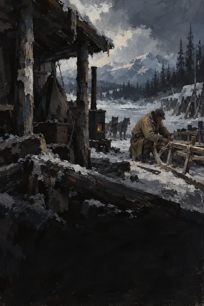Ellis Ward, the line foreman, among timber and winter work.